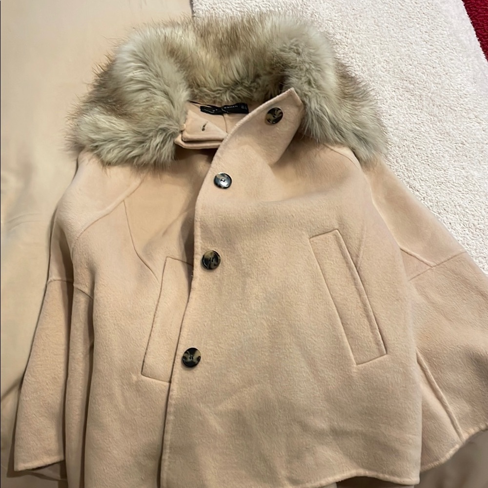Zara Chic Faux Fur Collar Cape Coat - Picture 6 of 6